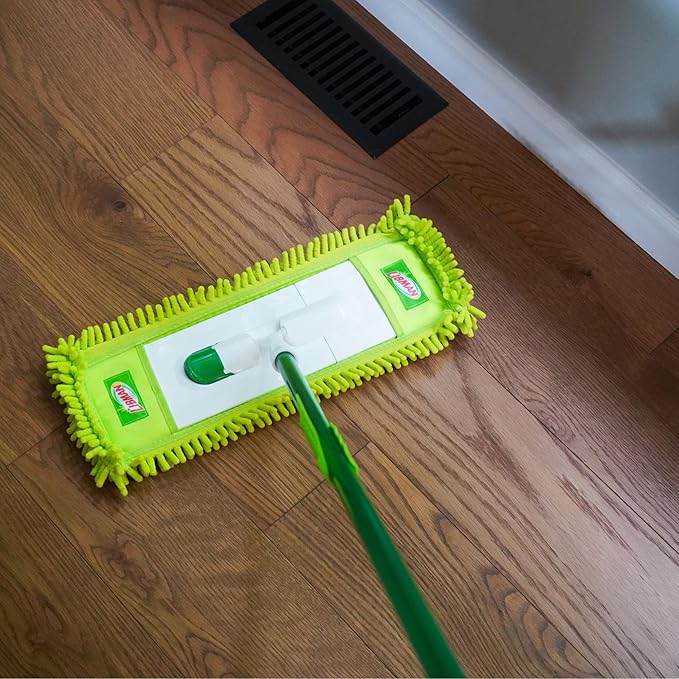 Libman Wide Glide Microfiber Dust Mop, Microfiber Fingers for Floor Cleaning, Hardwood, Laminate, Tile Cleaner, 360 Degree Swivel Head, 2 Piece Handle