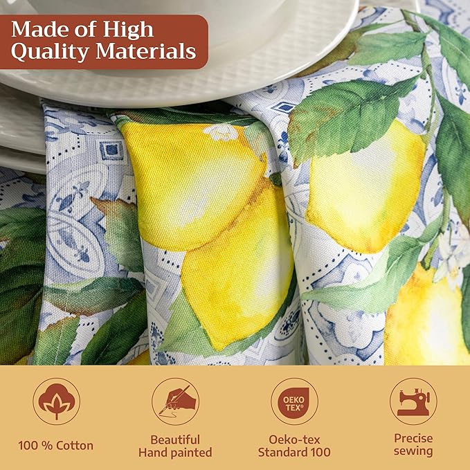 Maison d' Hermine 100% Cotton Cloth Napkins Set of 4 Everyday Reusable Square Napkins Cloth Washable Dinner Party Wedding Restaurant Hotel Kitchen Spring Summer (Citrus, 20" x 20")