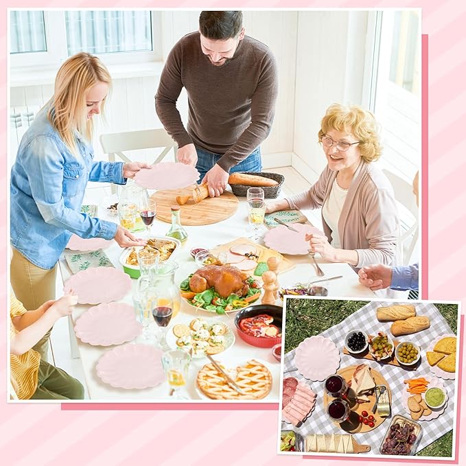 NatNarr 30 Pcs Pink Paper Plates 9.5 In Light Pink Plates Disposable Heavy Duty(350gms) Fancy Plate Scalloped Party Plate with Shell Edge for Wedding Birthday Bridal Shower Girl Baby Shower