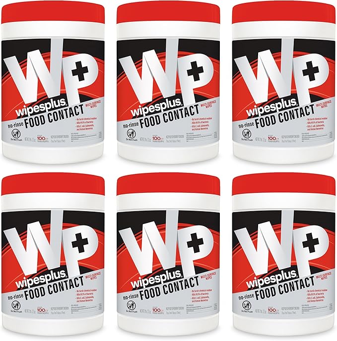 WIPESPLUS Cleaning Wipes All Purpose Food Contact - No Rinse, No Residue, Quick Dry Formula, Disinfecting Wipes For Restaurants, Foodservice, Schools - Canister, 100 Count