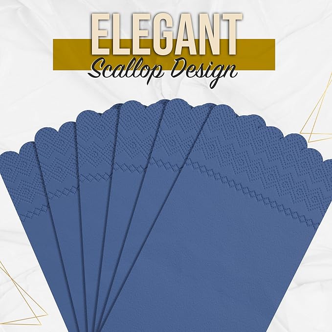 Party Solids Blue Scalloped Napkins Disposable 20 Pcs 3-Ply Blue Scalloped Dinner Napkins Disposable Decorative for Dinners & Parties, Paper Guest Towels for Bathroom & Party Supplies