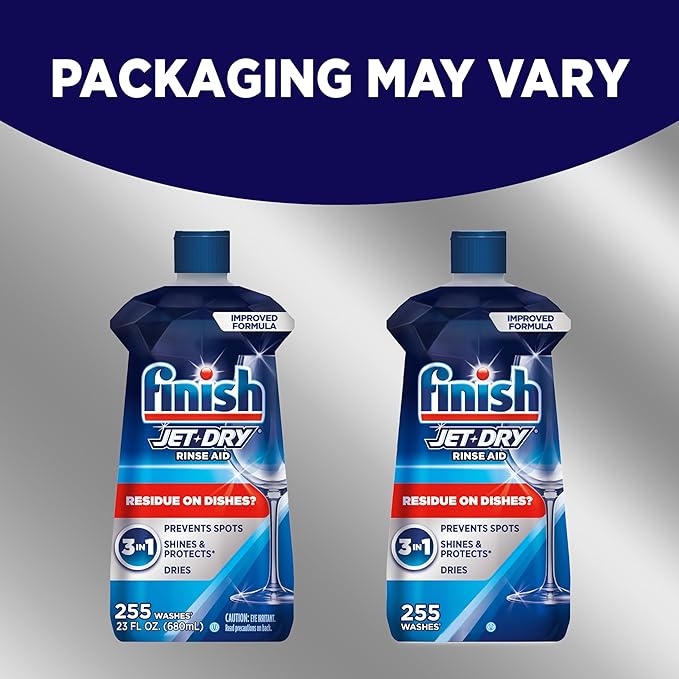Finish Jet-Dry Dishwasher Rinse Aid, Compatible with Dishwasher Detergent, Prevents Spots & Residues, Dries, Shine & Protects, 23 oz, 225 Washes. (Pack of 3)