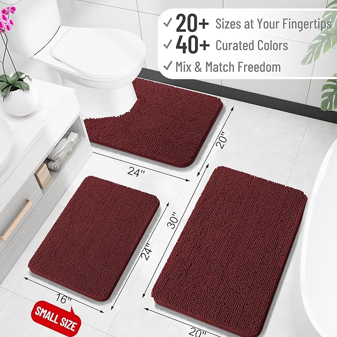 OLANLY Large Bathroom Rugs 44x32, Soft Absorbent Chenille Bath Rugs, Rubber Backing Quick Dry, Machine Washable Bath Mats for Bathroom Floor, Tub and Shower, Home Decor Accessories, Andorra Red-Brown