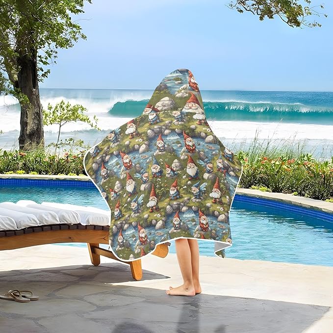 Beach Towel Kids Cartoon Cute Gnomes A River Beach Towel for Kids Absorbent Kids Bath Towels with Hood