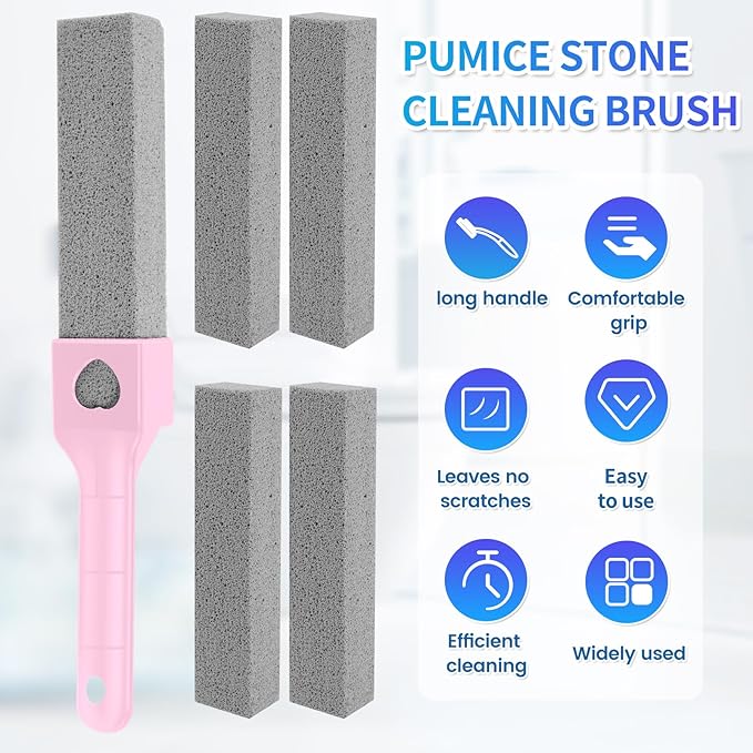 15 Packs Pumice Cleaning Stone, Pumice Stone for Toilet Cleaning with Removable Extra Long Handle, Powerful Cleaner for Hard Water Rings,Calcium Stains, Stone Toilet Bowl Cleaner for Home (15, Pink)