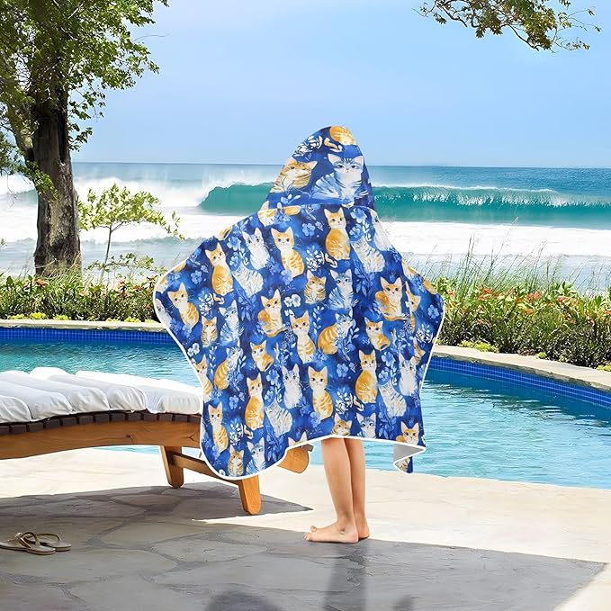 Toddler Hooded Beach Towel Funny Ragdollcats Blue Hooded Kids Beach Towel Soft Kids Bath Towels with Hood