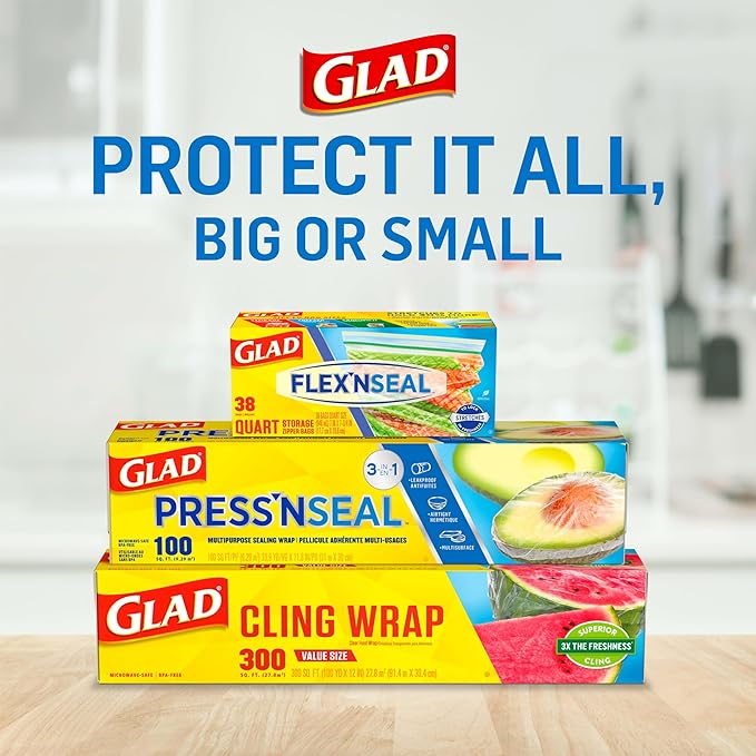 Glad Press'n Seal Plastic Food Wrap | 70 Square Foot | Roll | Pack of 2