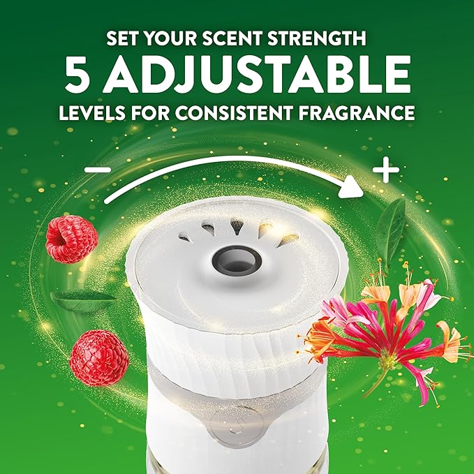 Air Wick Plug In Scented Oil Refill, Infused with Essential Oils, Plug In Air Fresheners for Home, Honeysuckle & Raspberry, 4 ct