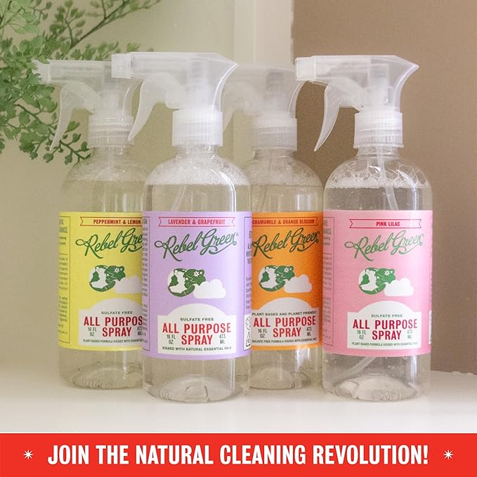 Rebel Green Natural All-Purpose Cleaning Spray - Plant-Based Multi-Surface Cleaner with Essential Oils for Kitchen, Bath, Countertops and More - Orange & Chamomile - 16 oz - 2 Pack