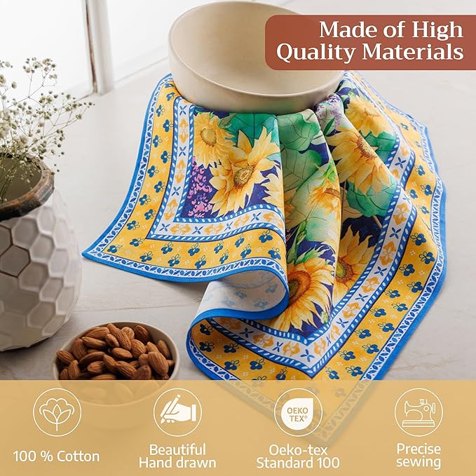 Maison d' Hermine 100% Cotton Cloth Napkins Set of 4 Everyday Reusable Square Napkins Cloth Washable Dinner Party Wedding Restaurant Hotel Kitchen Spring Summer (Sunflower Days, 18" x 18")