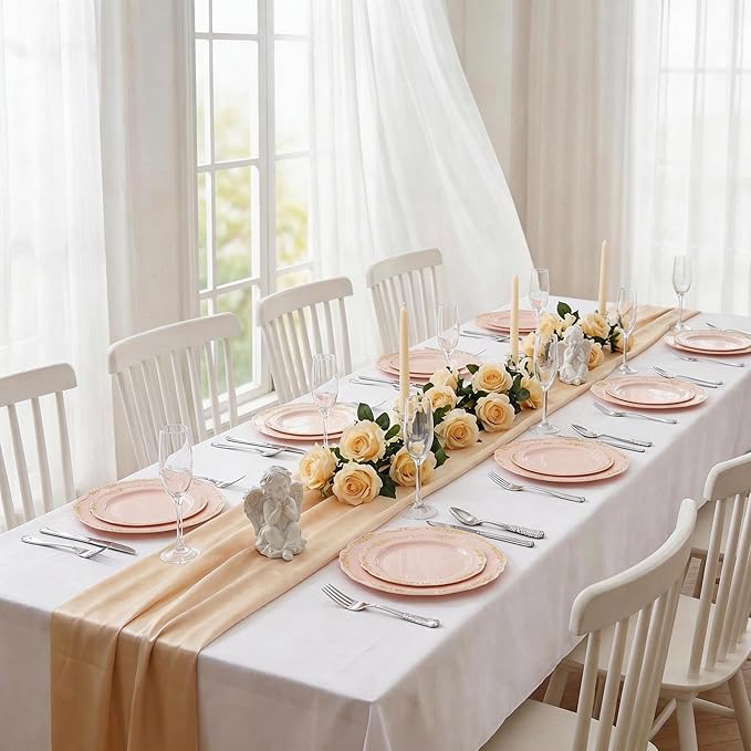 DaYammi 60 PCS Pink Gold Plastic Plates, Pink Disposable Plates with Gold Rim Include: 30 Dinner Plate, 30 Dessert Plate for Party, pink plastic plates with Vintage lace for Wedding
