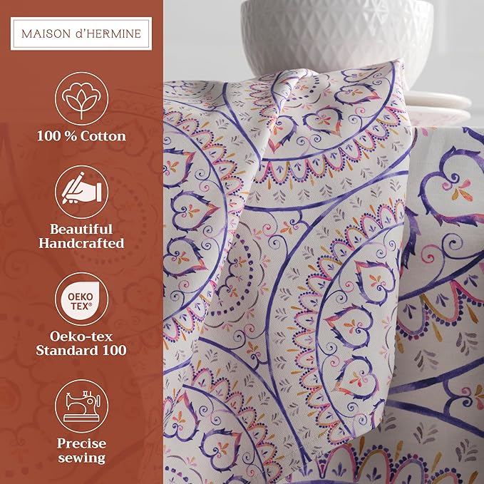 Maison d' Hermine 100% Cotton Cloth Napkins Set of 4 Everyday Reusable Square Napkins Cloth Washable Dinner Party Wedding Restaurant Hotel Kitchen Spring Summer (Mandala, 20" x 20")