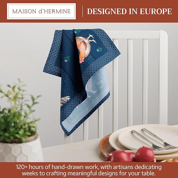 Maison d' Hermine 100% Cotton Cloth Napkins Set of 4 Everyday Reusable Square Napkins Cloth Washable Dinner Party Wedding Restaurant Hotel Kitchen Spring Summer (Meadow Rooster, 18" x 18")