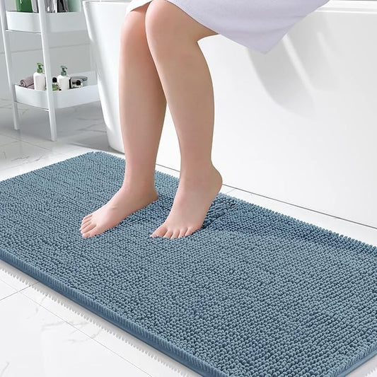 OLANLY Large Bathroom Rugs 50x30, Extra Soft Absorbent Chenille Bath Rugs, Rubber Backing Quick Dry, Machine Washable Bath Mats for Bathroom Floor, Tub and Shower, Home Decor Accessories, Airy Blue