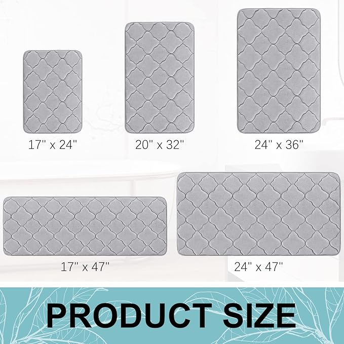 OLANLY Memory Foam Bath Mat Rug 47x24, Ultra Soft and Absorbent Bathroom Rugs, Non-Slip, Comfortable, Machine Washable Bath Carpet for Bathroom Floor, Tub, Shower and Home Decor Accessories, Grey
