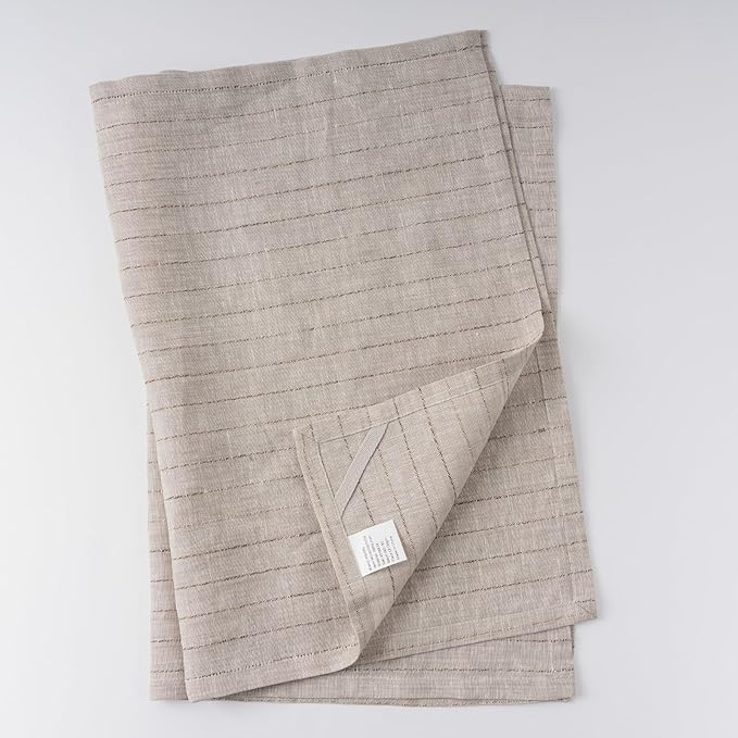 100% Pure Linen Kitchen Towels Set of 2 - French Stripe Design 18 x 24 Inch Dish Hand Towels - Handcrafted from Flax Linen Tea Towels- Linen
