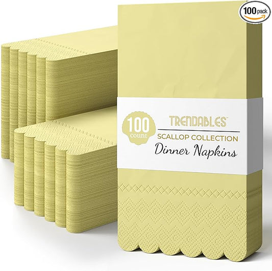 Party Solids Yellow Scalloped Napkins Disposable 100 Pcs 3-Ply Yellow Scalloped Dinner Napkins Disposable Decorative for Dinners & Parties, Paper Guest Towels for Bathroom & Party Supplies