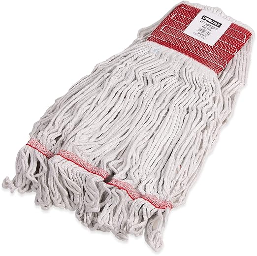 SPARTA Flo-Pac Cotton Mop Head, Loop-Ended, Wide Band with 5" Red Band for Organized Cleaning, Large, White, (Pack of 12)