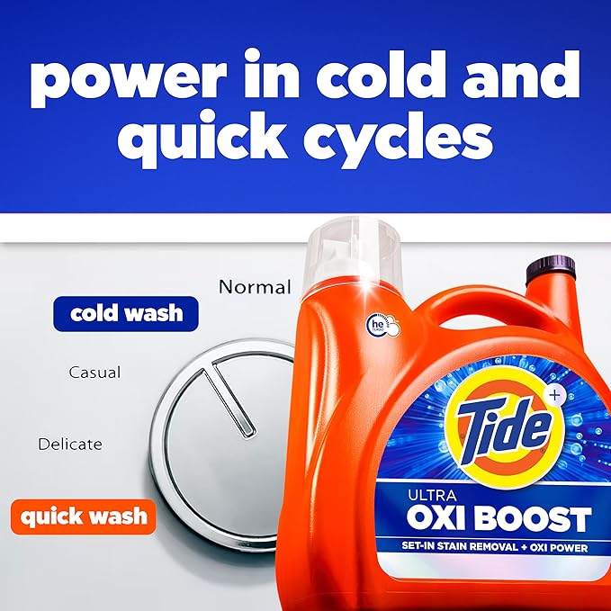 Tide Ultra Oxi Boost Liquid Laundry Detergent, 148 fl oz, 105 Loads, Advanced Stain Remover with Extra Oxi Power