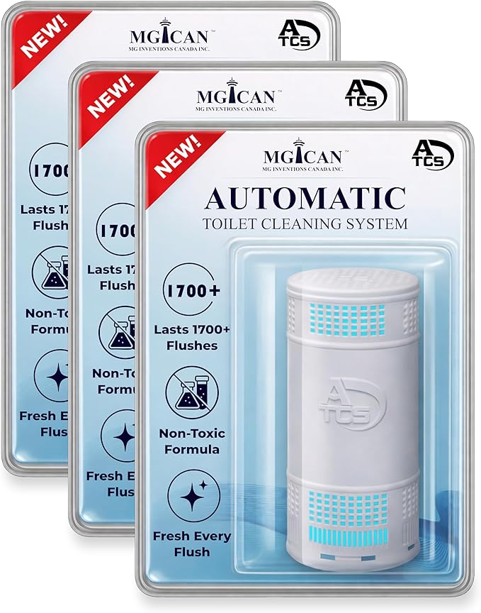 MGICAN Patented Automatic Toilet Bowl Cleaner System (ATCS) 1700+ Flushes - Non Toxic Toilet Bowl Cleaners for Hard Water Stains - UL-Certified Toilet Cleaner 1 Year Supply (3 Pack)