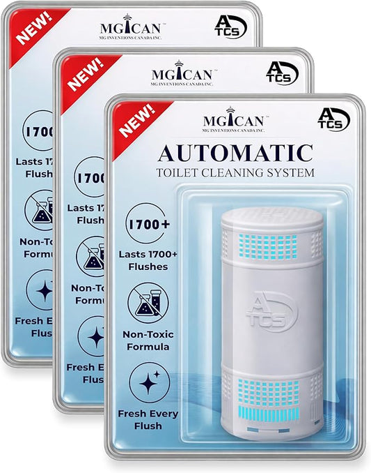 MGICAN Patented Automatic Toilet Bowl Cleaner System (ATCS) 1700+ Flushes - Non Toxic Toilet Bowl Cleaners for Hard Water Stains - UL-Certified Toilet Cleaner 1 Year Supply (3 Pack)