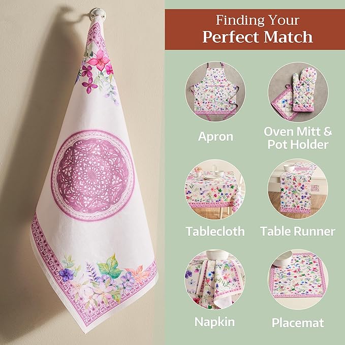 Maison d' Hermine Kitchen Towels Set of 3 100% Cotton 27.50" x 20" Reusable Cloth Tea Dish Towels Absorbent with Hanging Loop for Kitchen Farmhouse Hotel Spring Summer - Chardon