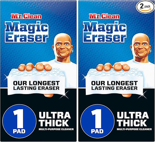 Mr. Clean Magic Eraser Ultra Thick Multi Purpose Cleaner, Magic Eraser Sponge Multi Surface Cleaner, 1ct (Pack of 2)
