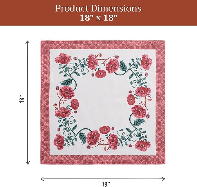 Maison d' Hermine 100% Cotton Cloth Napkins Set of 4 Everyday Reusable Square Napkins Cloth Washable Dinner Party Wedding Restaurant Hotel Kitchen Spring Summer (Poppy, 18" x 18")