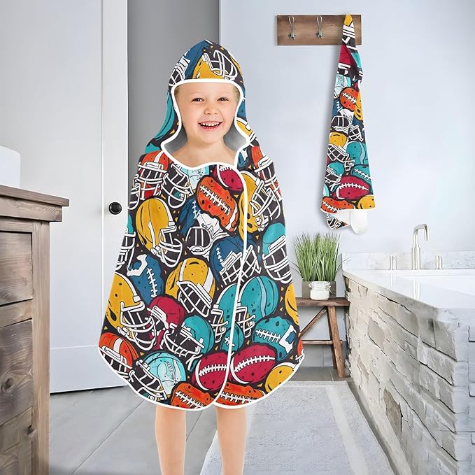 Kids Hooded Towels Colorful American Football Swimming Beach Towel 23.5" x 50" Bath Towel for Boys Girls 21214771