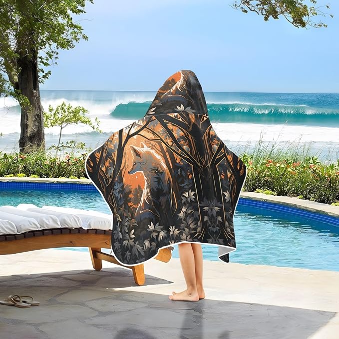 Hooded Towel for Kids Dreamy Fox in The Forest Beach Wrap Bath Towels 50x23.5in