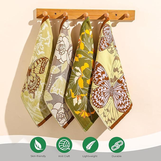 Cotton Kitchen Towels Set of 4 with Hanging Loop,Woven Thick Dish Towels for Kitchen Drying,Soft Hand Towels for Bethroom Room Decor,Absorbent Durable Tea Towels As A Gift 16" x 15"