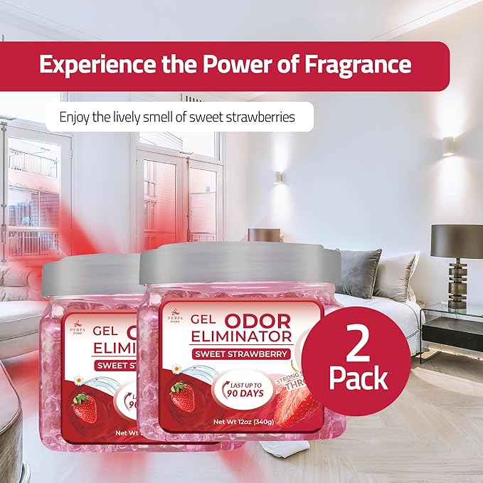 Pack of 2 Scented Gel Air Freshener | Strawberry Scented Gel For Closet, Office, Car & Small Spaces | Room Deodorizer, Helps with Odor | Air Freshener Home Long Lasting | Bathroom Freshener | By Perfa