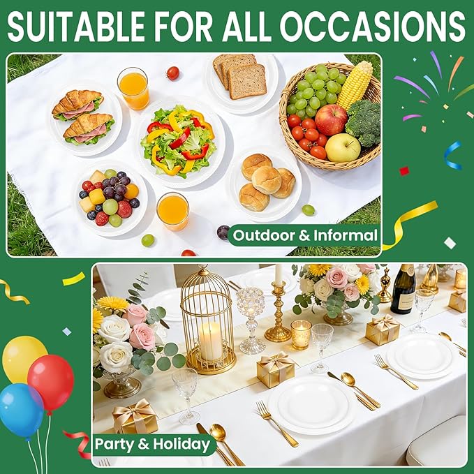 LANLISA 50 Pcs White Plastic Plates For Party, 25-9" & 25-7" Disposable Cake Dessert Plates For Birthday, Picnic, Wedding, Halloween Dinner