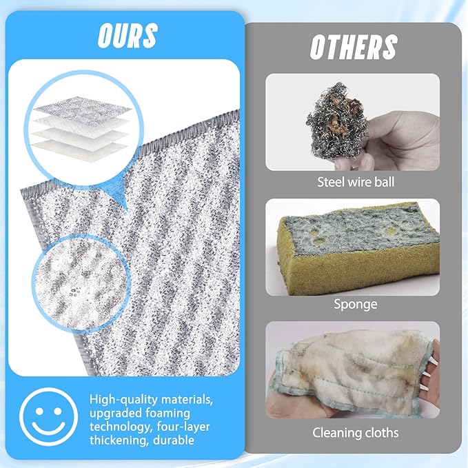 Wangjinpeng 8 Pcs New Upgrade 4-Layer Metal Dish Cloths, Non-Scratch Odor-Free Multipurpose Wire Dishwashing Rags for Wet Dry Use, Kitchen Cleaning Cloths for Dishes, Sinks & Stove Tops(7.87X7.87)