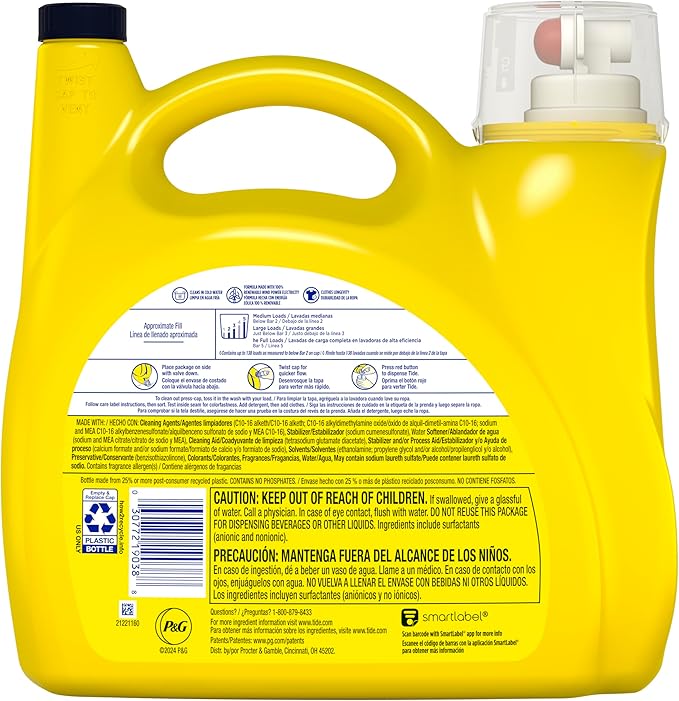 Tide Simply Liquid Laundry Detergent, Refreshing Breeze Scent, 138 Loads, 182 fl oz, All-In-One Detergent