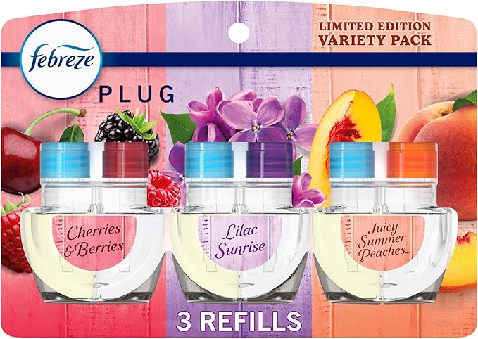 Febreze Plug In Air Freshener, Odor-Fighting Scented Oil Refill, Air Fresheners for Home and Bathroom and Kitchen, Long Lasting for Strong Odors, Spring Scent Mix, 3 Refills