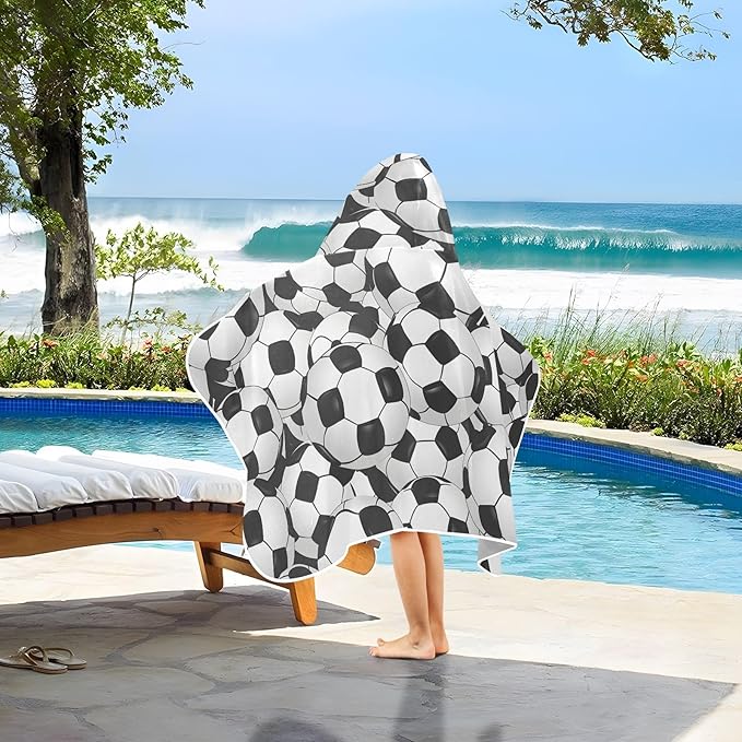 Hooded Towel for Kids Football Print Beach Wrap Bath Towels 50x23.5in