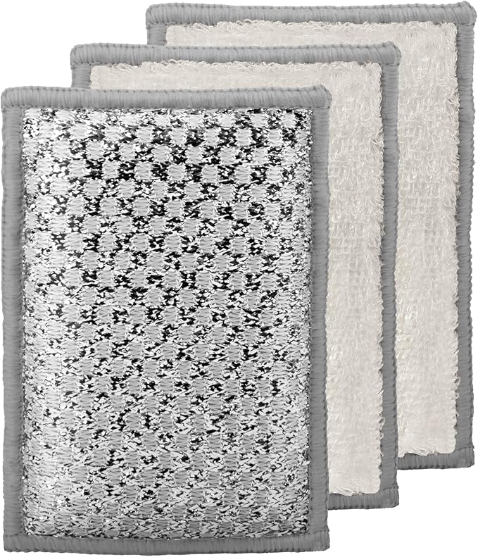 OGGI Bambou Odor-Free Scrubbing Sponges - Natural Scrub Sponges for Dishes, 91% Bamboo-Derived Rayon Cellulose Fiber, Reusable, Absorbent, Durable Scrubbers, Non-Scratch, Washable - 3 pcs, 7x4
