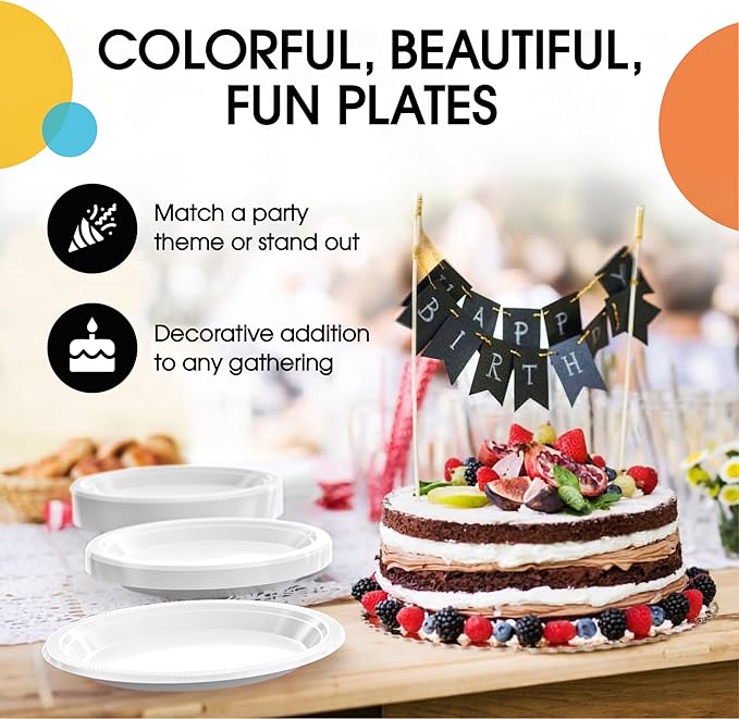 Exquisite 9 Inch White Plastic Dinner Plates - 50 Count Heavy Duty Disposable Set for Parties