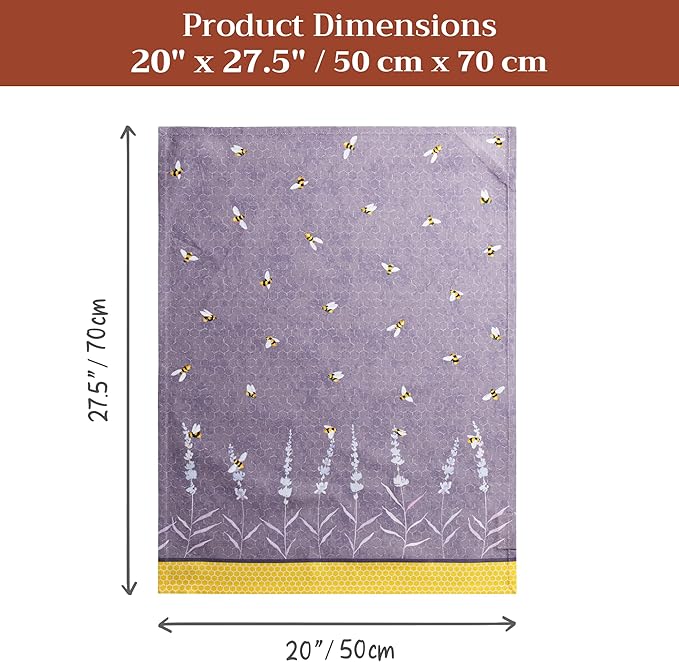 Maison d'Hermine Kitchen Towels Set of 2 100% Cotton 27.50" x 20" Reusable Cloth Tea Dish Towels Absorbent with Hanging Loop for Kitchen, Home, Dining, Cocktail Parties (Bees are Buzzing)