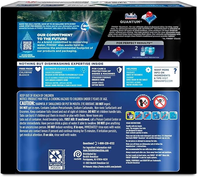Finish - Quantum with Activblu Technology - 100 Tabs - Dishwasher Detergent - Powerball - Ultimate Clean and Shine - Dishwashing Tablets - Dish Tabs 50ct (Pack of 2)