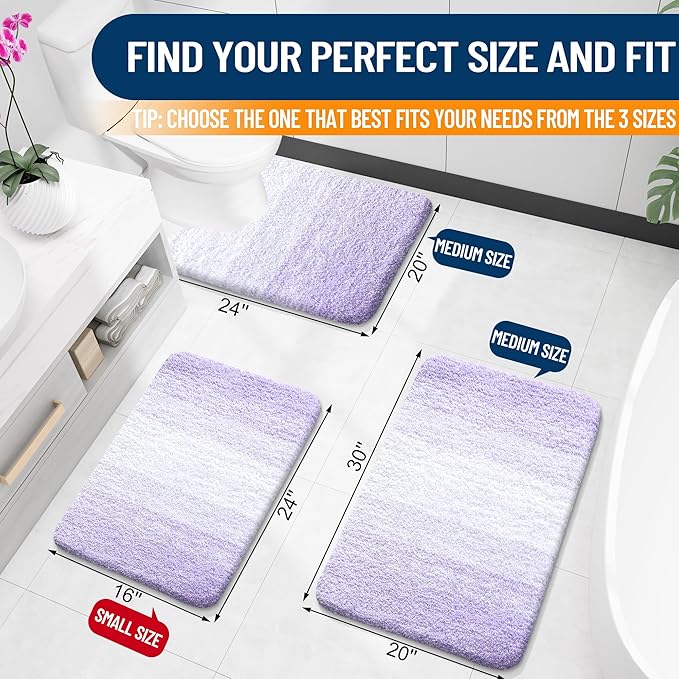 OLANLY Bathroom Runner Rugs Mat 44x24, Extra Soft Absorbent Microfiber Bath Rug, Rubber Backing, Quick Dry, Washable Long Bath Mats for Bathroom, Tub and Shower, Home Decor Accessories, Light Purple