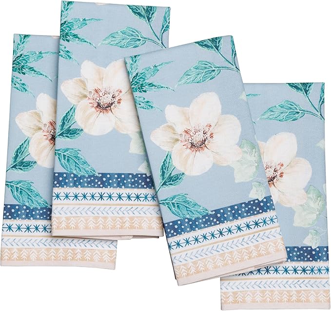 Maison d' Hermine 100% Cotton Cloth Napkins Set of 4 Everyday Reusable Square Napkins Cloth Washable Dinner Party Wedding Restaurant Hotel Kitchen Spring Summer (Winter Floral, 18" x 18")