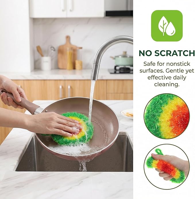DECHOUS Dish Scrubber Sponge Set: Non Scratch Reusable Dish Sponges for Kitchen Cleaning - Cute Polyester Scouring Pads for Cookware Pots Pans Sink Household Use
