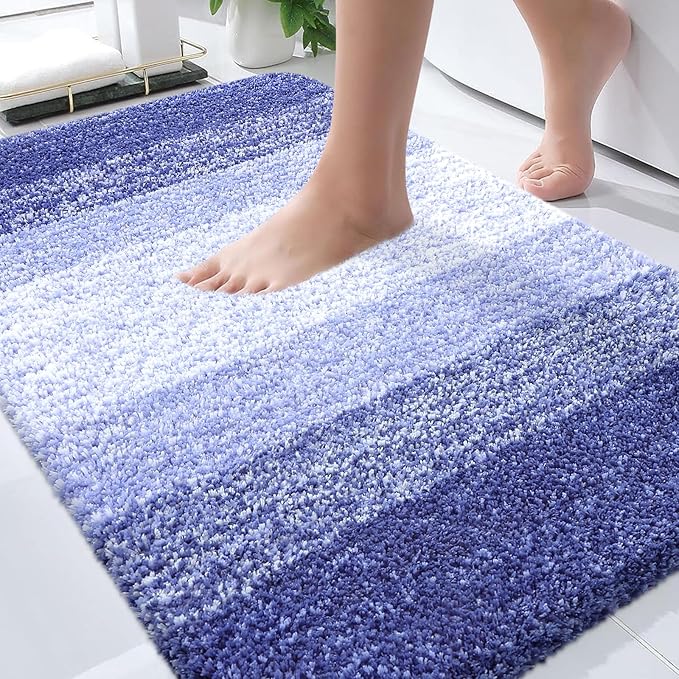 OLANLY Bathroom Rugs Mat 36x24, Extra Soft Absorbent Microfiber Bath Rugs, Rubber Backing, Quick Dry, Machine Washable Bath Mats for Bathroom Floor, Tub and Shower, Home Decor Accessories, Blue-Violet