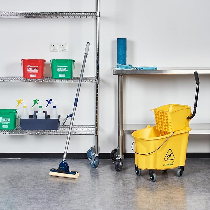 Restaurantware-Clean Tek Professional Self Wringing Mop, 1 Absorbent Sponge Mop - 48 Inch Handle, Secure Attachment, Blue Cellulose Sponge, For Floor Cleaning Bathrooms, Kitchens, And More