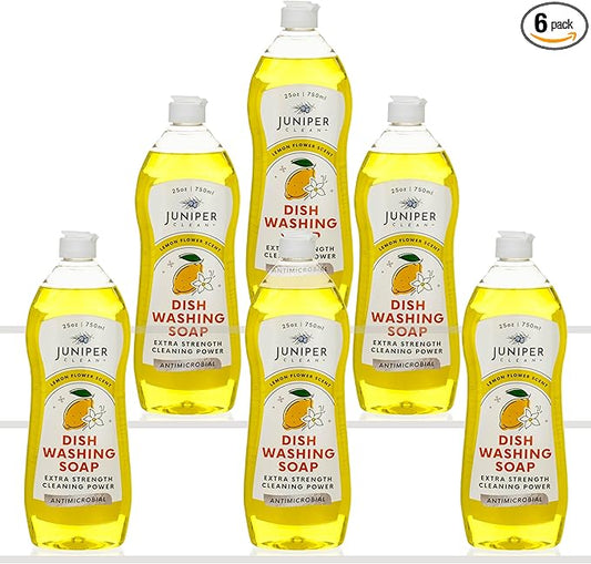 Juniper CLEAN, Dish Soap, Lemon Scent, Liquid Dish Washing Soap Squeeze Bottle 25 Fl Oz (Pack of 6)
