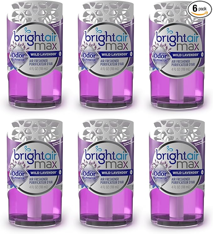 Bright Air Max 4 oz. Odor Eliminator Air Freshener, for Medium-Size Spaces, Wild Lavender Scent, Case of 6, Lasts up to 60 Days Each