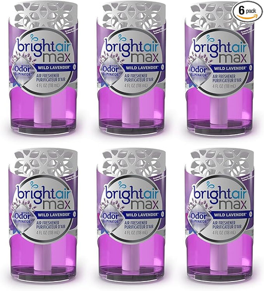 Bright Air Max 4 oz. Odor Eliminator Air Freshener, for Medium-Size Spaces, Wild Lavender Scent, Case of 6, Lasts up to 60 Days Each