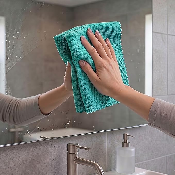 Restaurantware-Clean Tek Professional 11.81 x 11.81 Inch Microfiber Rags in a Box, 25 Absorbent Cleaning Cloths - No-Scratch, Green Microfiber Reusable Edgeless Cleaning Towels, Leaves No Streak